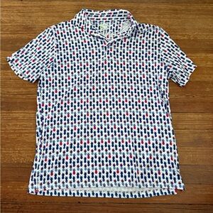 Tailorbyrd White and Blue Pineapple Print Golf Polo Shirt Size Medium
